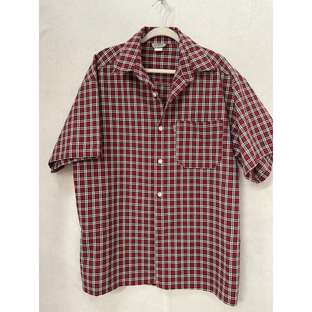 Caltop  Shirt Mens Large Sportswear plaid Short Sleeve Button Polo Shirt USA